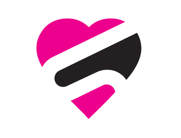 Pink and black heart with white squiggle